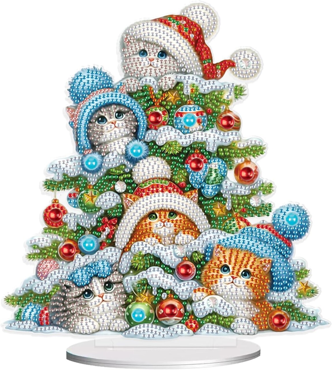 5D Christmas Diamond Art Painting Ornament – DIY Cats & Tree Desktop Decoration, Special Shaped Crystal Rhinestones, Tabletop Home & Office Holiday Decor (23.2×24.7 cm)